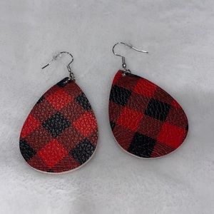 Faux Leather Buffalo Plaid Earrings NEW